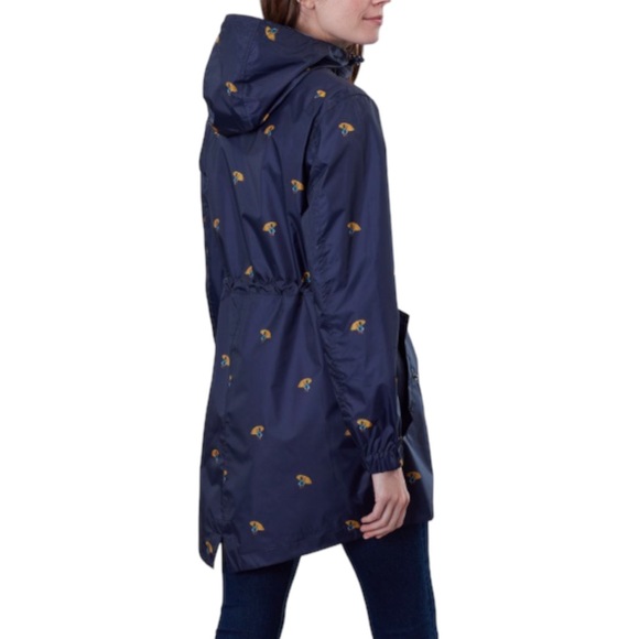 Joules Packable Raincoat Navy Blue Umbrella Ducks Hooded Jacket Women’s Size 4 - Picture 3 of 15